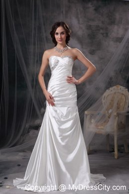 Mermaid Sweetheart Brush Train Taffeta Beading and Ruche Wedding Dresses