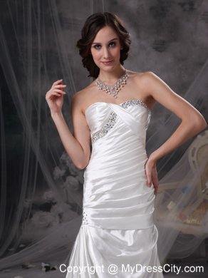 Mermaid Sweetheart Brush Train Taffeta Beading and Ruche Wedding Dresses