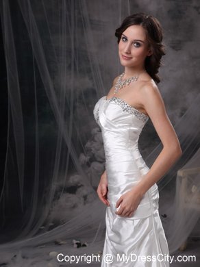 Mermaid Sweetheart Brush Train Taffeta Beading and Ruche Wedding Dresses