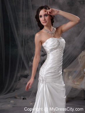 Mermaid Sweetheart Brush Train Taffeta Beading and Ruche Wedding Dresses