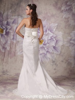 Mermaid Sheer and High Neck Lace Court Train Beading Bridal Dress with Belt