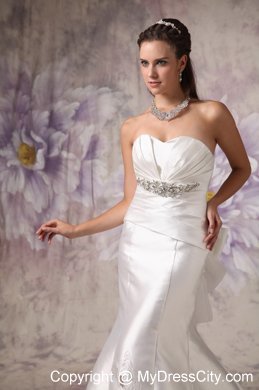 White Mermaid Court Train Hollow Flowers Bridal Dress with Beaded Waist