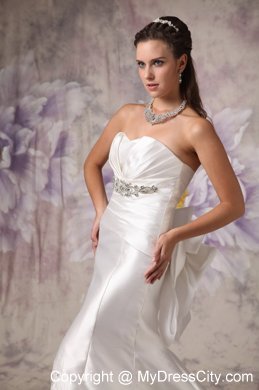 White Mermaid Court Train Hollow Flowers Bridal Dress with Beaded Waist