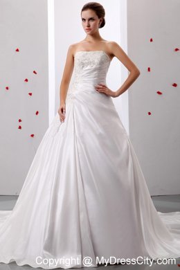 Princess Taffeta Appliques and Ruche Decorate Bridal Dress For Church Wedding