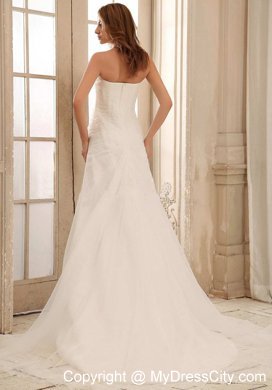 Column Strapless Ruches and Appliques Court Train Bridal Gown