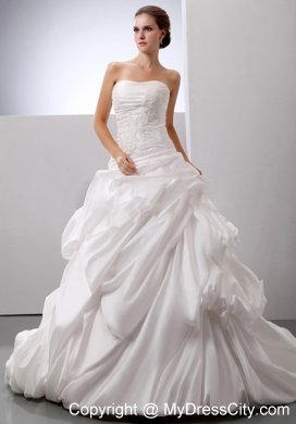 Ruched and Appliqued Bodice Bridal Dress with Pick-ups