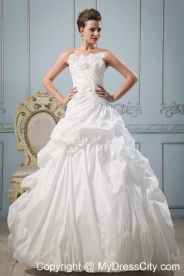 Princess Ruched Bodice Flowery Bridal Dress with Pick-ups