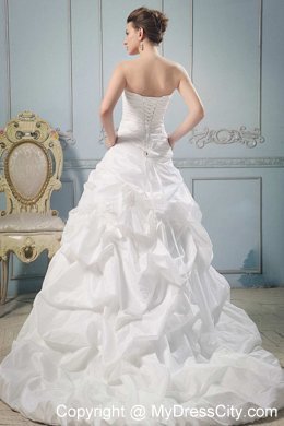 Princess Ruched Bodice Flowery Bridal Dress with Pick-ups