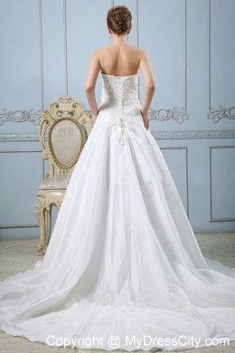 A-line appliques flower sash court train bridal gown