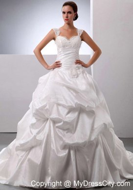 Appliqued Straps Sweetheart Ruched Bridal Dress with Pick-ups