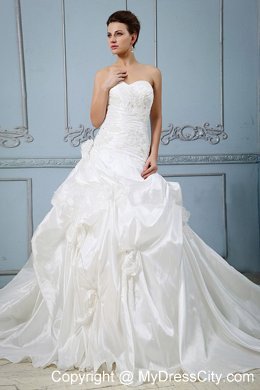 Ruches and Appliques Bodice Flowers and Pick-ups Bridal Dress