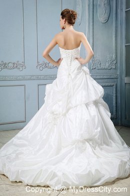 Ruches and Appliques Bodice Flowers and Pick-ups Bridal Dress