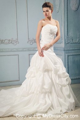 Ball Gown Appliques and Ruches Wedding Gown with Pick-ups