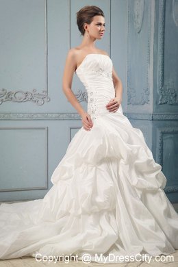 Ball Gown Appliques and Ruches Wedding Gown with Pick-ups