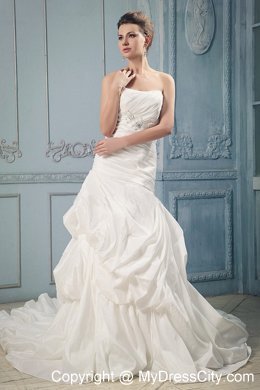 Ball Gown Appliques and Ruches Wedding Gown with Pick-ups