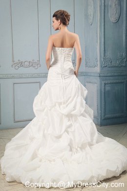 Ball Gown Appliques and Ruches Wedding Gown with Pick-ups