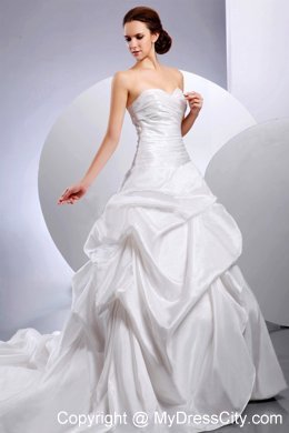 Ruched Sweetheart Chapel Train Wedding Gown with Pick-ups