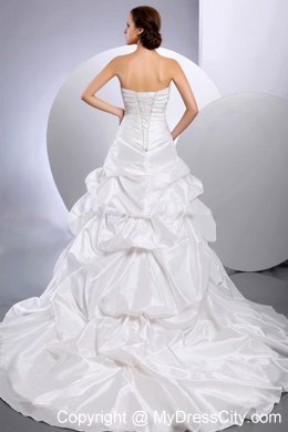 Ruched Sweetheart Chapel Train Wedding Gown with Pick-ups