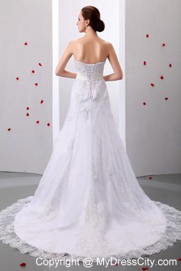 Sweetheart Appliques Court Train Beaded Belt Lace Wedding Gown