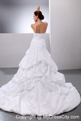 A-line Ruched Wedding Gown with Appliques and Pick-Ups