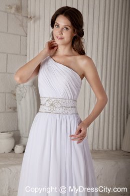 Single Shoulder Ruched Chiffon Beading Waist Wedding Gown