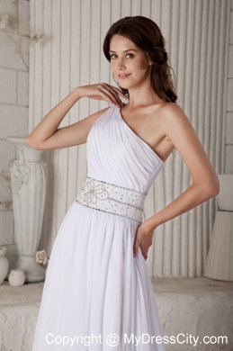 Single Shoulder Ruched Chiffon Beading Waist Wedding Gown