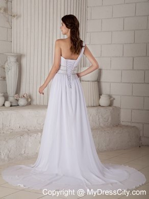 Single Shoulder Ruched Chiffon Beading Waist Wedding Gown