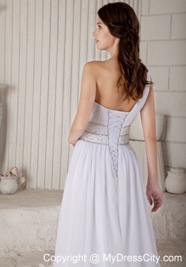 Single Shoulder Ruched Chiffon Beading Waist Wedding Gown