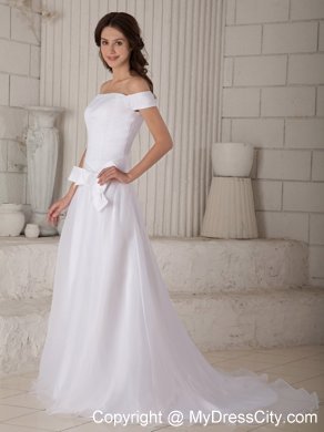 Off-the-shoulder Bowknot Sash Princess Wedding Dress