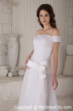 Off-the-shoulder Bowknot Sash Princess Wedding Dress