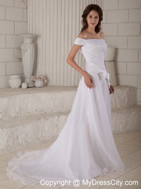 Off-the-shoulder Bowknot Sash Princess Wedding Dress