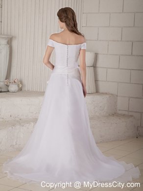 Off-the-shoulder Bowknot Sash Princess Wedding Dress