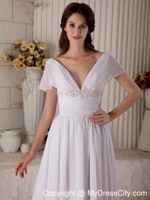 Empire Off-the-shoulder Sash Wedding Dress with Short Sleeves