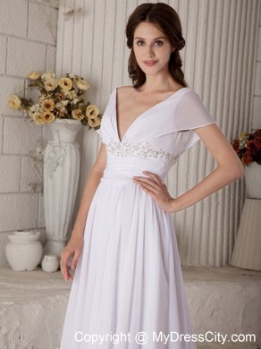 Empire Off-the-shoulder Sash Wedding Dress with Short Sleeves