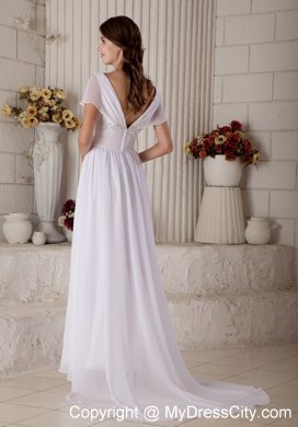 Empire Off-the-shoulder Sash Wedding Dress with Short Sleeves