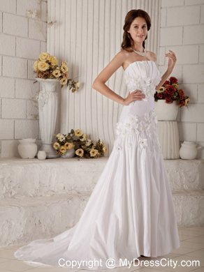 Strapless Ruched Sweetheart Court Train Appliques Wedding Dress