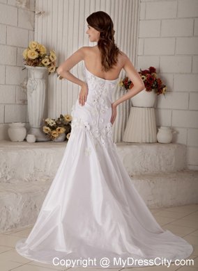 Strapless Ruched Sweetheart Court Train Appliques Wedding Dress