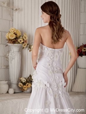 Strapless Ruched Sweetheart Court Train Appliques Wedding Dress