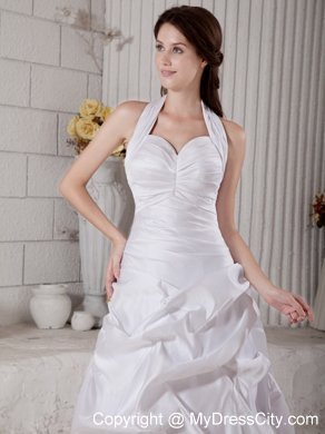 Halter A-line Ruched Sweetheart Court Train Wedding Dress