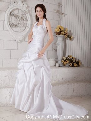 Halter A-line Ruched Sweetheart Court Train Wedding Dress