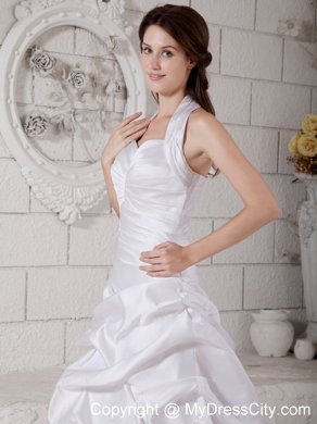 Halter A-line Ruched Sweetheart Court Train Wedding Dress