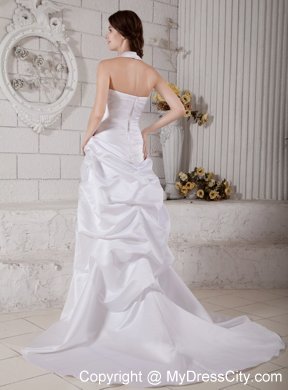 Halter A-line Ruched Sweetheart Court Train Wedding Dress