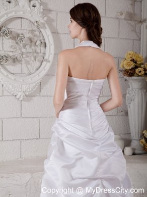 Halter A-line Ruched Sweetheart Court Train Wedding Dress