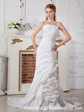 Column Ruched Court Train Wedding Dress with Flowery Jacket