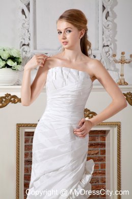 Column Ruched Court Train Wedding Dress with Flowery Jacket