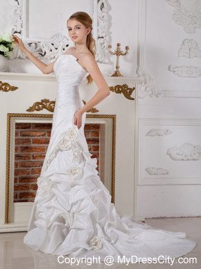 Column Ruched Court Train Wedding Dress with Flowery Jacket