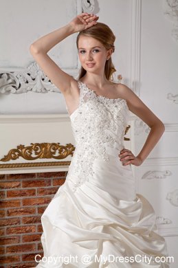 Appliques Single Shoulder Court Train Wedding Dress With Pick-ups