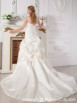 Appliques Single Shoulder Court Train Wedding Dress With Pick-ups