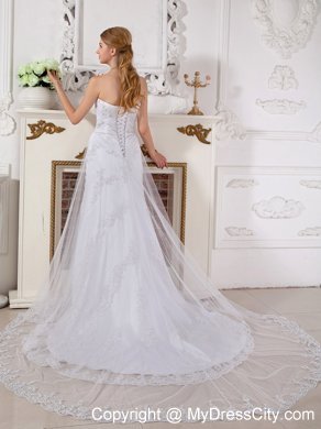 Strapless Sweetheart Court Train Lace Beading Wedding Dress