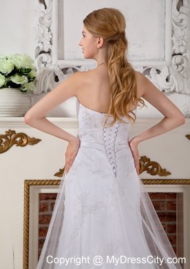 Strapless Sweetheart Court Train Lace Beading Wedding Dress